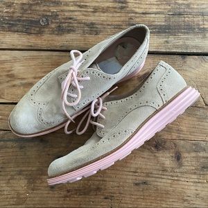 Cole Haan 7.5 Lunargrand Tan Pink Wing Tip Shoes